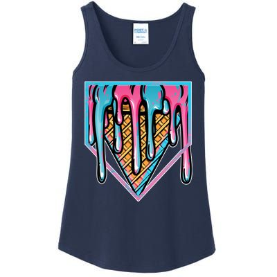 Cute Retro Melting Ice Cream Cone Baseball Home Plate Ladies Essential Tank