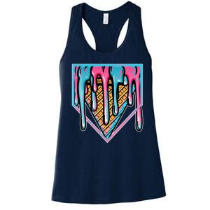 Cute Retro Melting Ice Cream Cone Baseball Home Plate Women's Racerback Tank