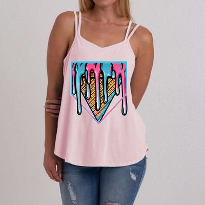 Cute Retro Melting Ice Cream Cone Baseball Home Plate Women's Strappy Tank