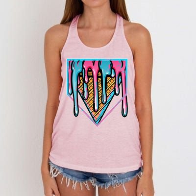 Cute Retro Melting Ice Cream Cone Baseball Home Plate Women's Knotted Racerback Tank