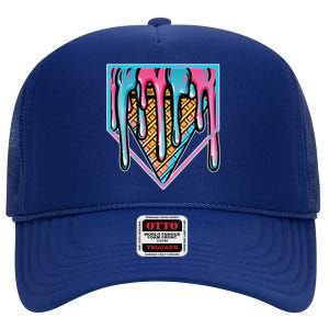 Cute Retro Melting Ice Cream Cone Baseball Home Plate High Crown Mesh Back Trucker Hat