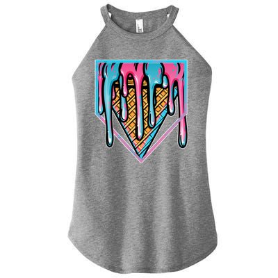 Cute Retro Melting Ice Cream Cone Baseball Home Plate Women’s Perfect Tri Rocker Tank