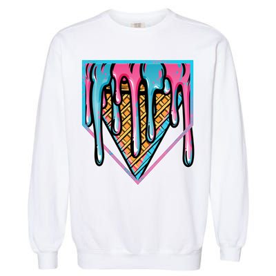 Cute Retro Melting Ice Cream Cone Baseball Home Plate Garment-Dyed Sweatshirt