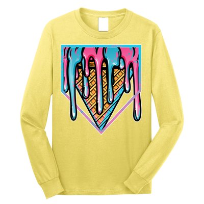 Cute Retro Melting Ice Cream Cone Baseball Home Plate Long Sleeve Shirt