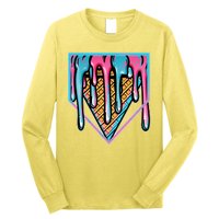 Cute Retro Melting Ice Cream Cone Baseball Home Plate Long Sleeve Shirt