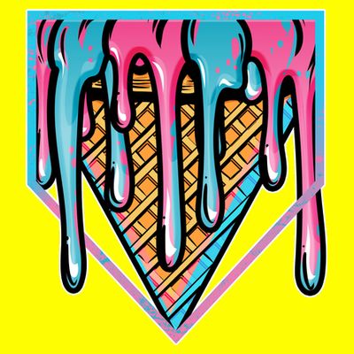 Cute Retro Melting Ice Cream Cone Baseball Home Plate T-Shirt