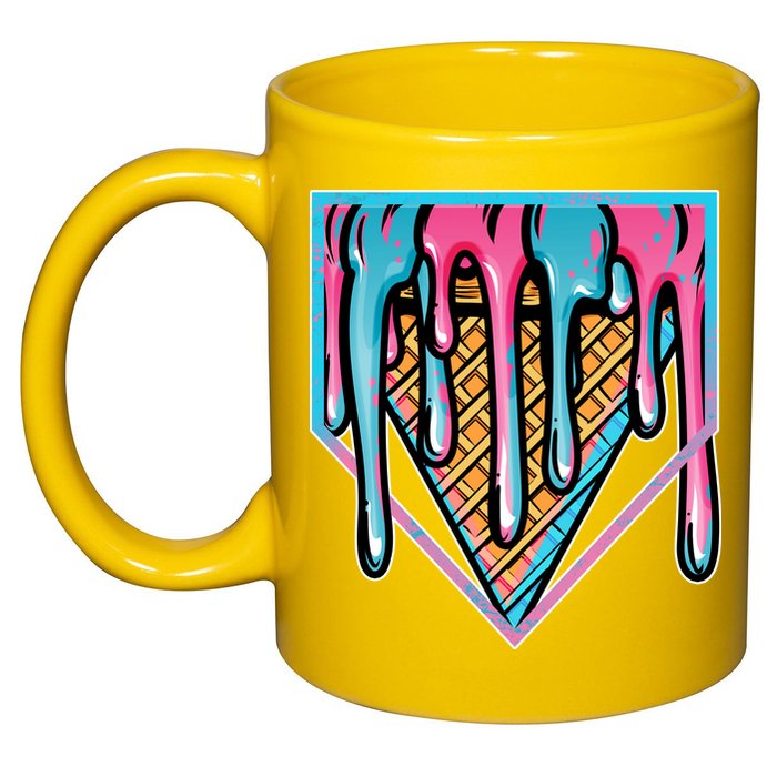 Cute Retro Melting Ice Cream Cone Baseball Home Plate 11oz C Handle Ceramic Mug