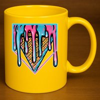 Cute Retro Melting Ice Cream Cone Baseball Home Plate 11oz C Handle Ceramic Mug