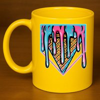 Cute Retro Melting Ice Cream Cone Baseball Home Plate 11oz C Handle Ceramic Mug