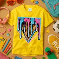 Cute Retro Melting Ice Cream Cone Baseball Home Plate Kids T-Shirt