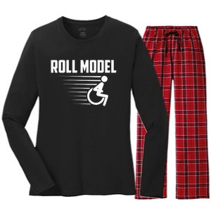 Cool Roll Model Funny Handicapped Person Wheelchair Women's Long Sleeve Flannel Pajama Set 