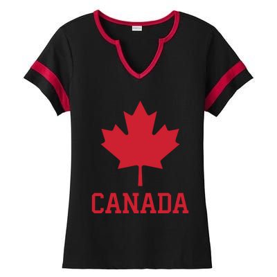 Canada Red Maple Leaf Flag Canada Day Ladies Halftime Notch Neck Tee