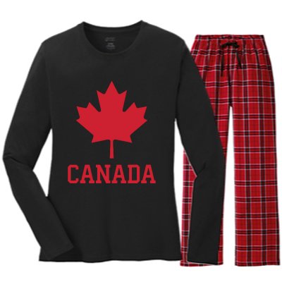 Canada Red Maple Leaf Flag Canada Day Women's Long Sleeve Flannel Pajama Set 