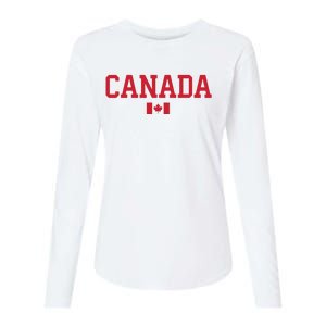 Canada Red Maple Leaf Flag Canada Day Womens Cotton Relaxed Long Sleeve T-Shirt