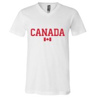 Canada Red Maple Leaf Flag Canada Day V-Neck T-Shirt