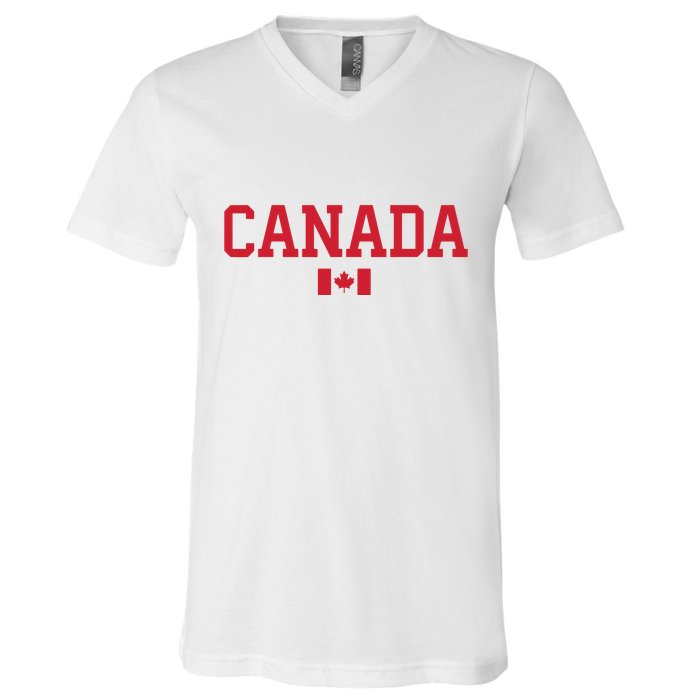 Canada Red Maple Leaf Flag Canada Day V-Neck T-Shirt
