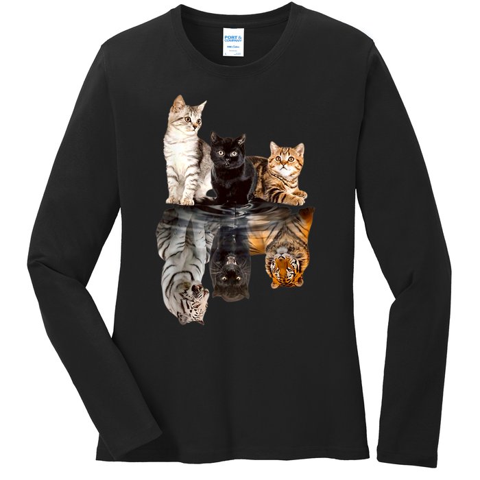 Cats Reflection Mirror Cheetah Iger Puma Cat & Animal Lover Ladies Long Sleeve Shirt