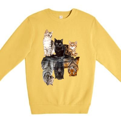 Cats Reflection Mirror Cheetah Iger Puma Cat & Animal Lover Raglan Baseball Premium Crewneck Sweatshirt