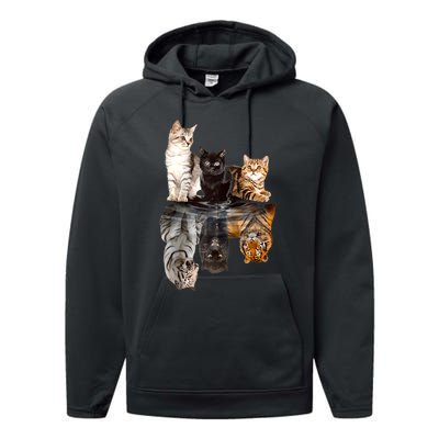 Cats Reflection Mirror Cheetah Iger Puma Cat & Animal Lover Raglan Baseball Performance Fleece Hoodie