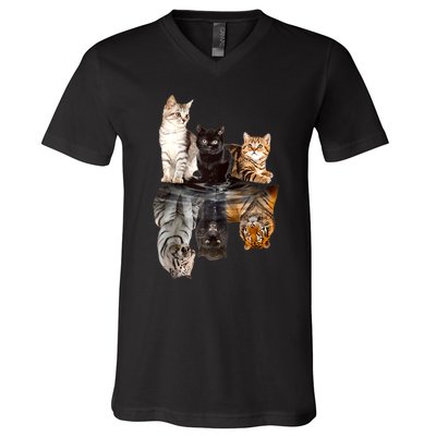 Cats Reflection Mirror Cheetah Iger Puma Cat & Animal Lover Raglan Baseball V-Neck T-Shirt