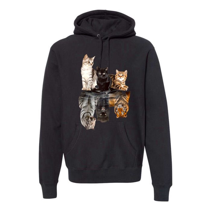 Cats Reflection Mirror Cheetah Iger Puma Cat & Animal Lover Raglan Baseball Premium Hoodie