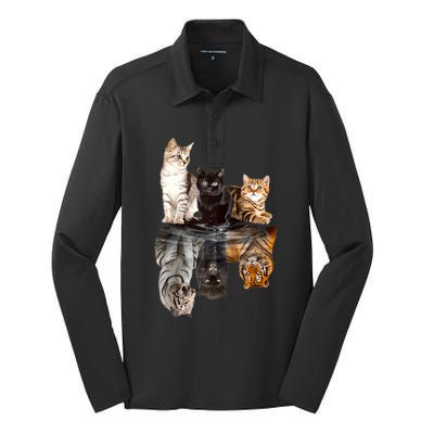 Cats Reflection Mirror Cheetah Iger Puma Cat & Animal Lover Raglan Baseball Silk Touch Performance Long Sleeve Polo