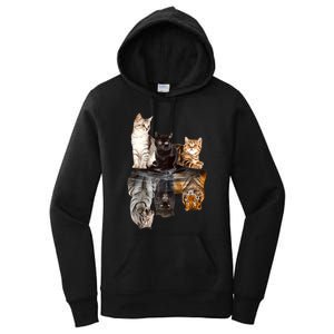 Cats Reflection Mirror Cheetah Iger Puma Cat & Animal Lover Raglan Baseball Women's Pullover Hoodie