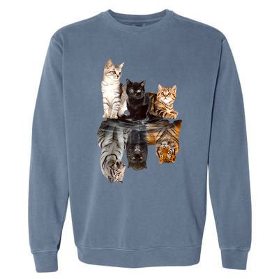 Cats Reflection Mirror Cheetah Iger Puma Cat & Animal Lover Raglan Baseball Garment-Dyed Sweatshirt