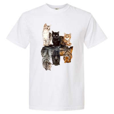 Cats Reflection Mirror Cheetah Iger Puma Cat & Animal Lover Raglan Baseball Garment-Dyed Heavyweight T-Shirt