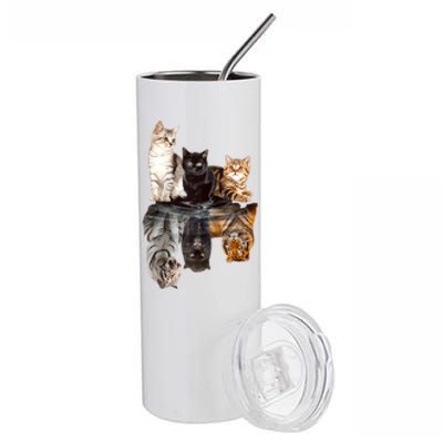 Cats Reflection Mirror Cheetah Iger Puma Cat & Animal Lover Raglan Baseball Stainless Steel Tumbler