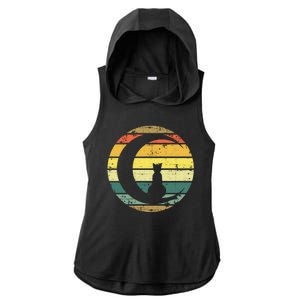 Cat Retro Moon Sunset Ladies PosiCharge Tri-Blend Wicking Draft Hoodie Tank