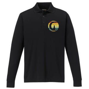 Cat Retro Moon Sunset Performance Long Sleeve Polo