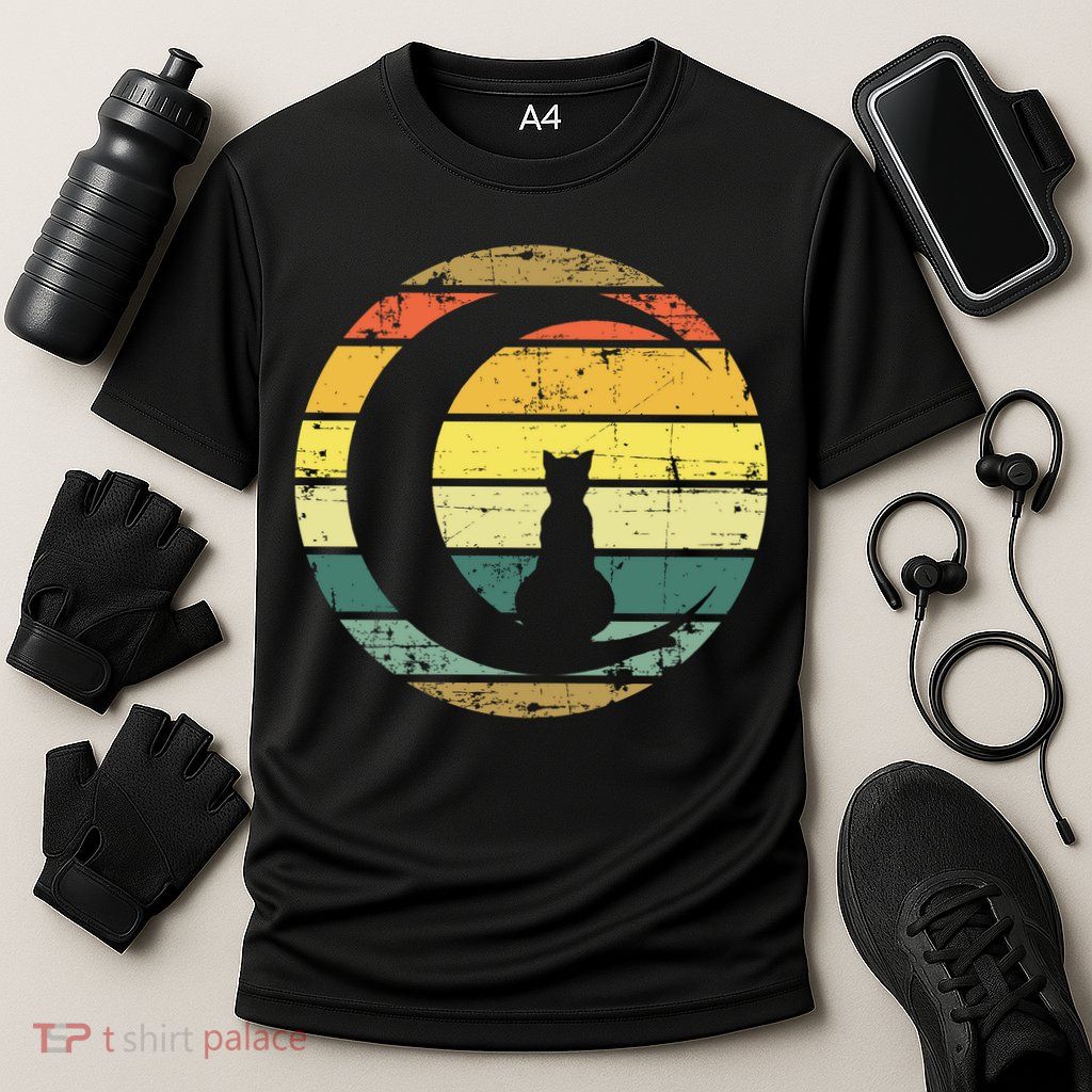 Cat Retro Moon Sunset Performance Shirt
