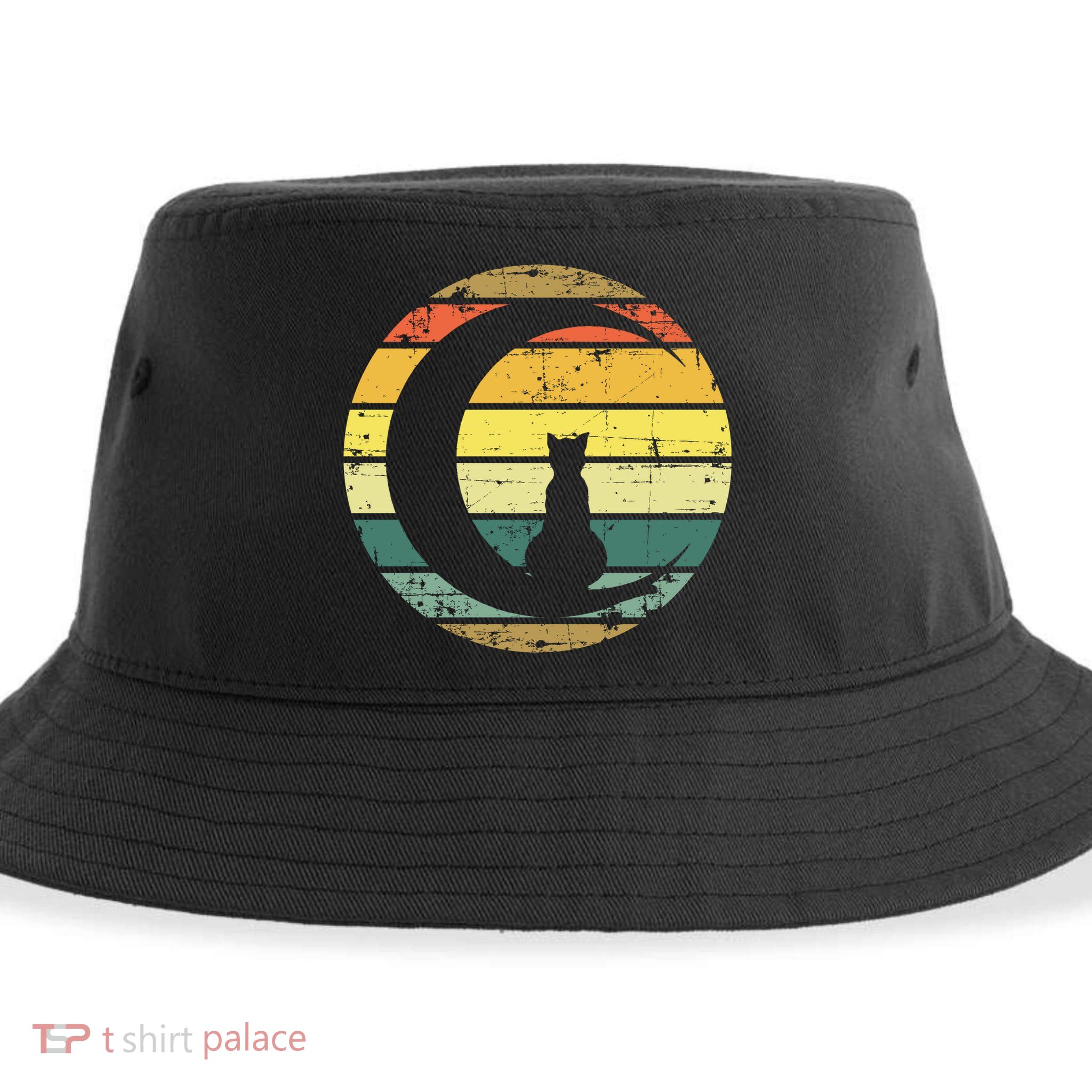 Cat Retro Moon Sunset Sustainable Bucket Hat
