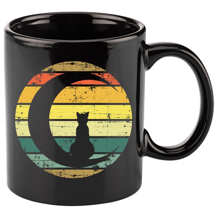 Cat Retro Moon Sunset 11oz C Handle Ceramic Mug