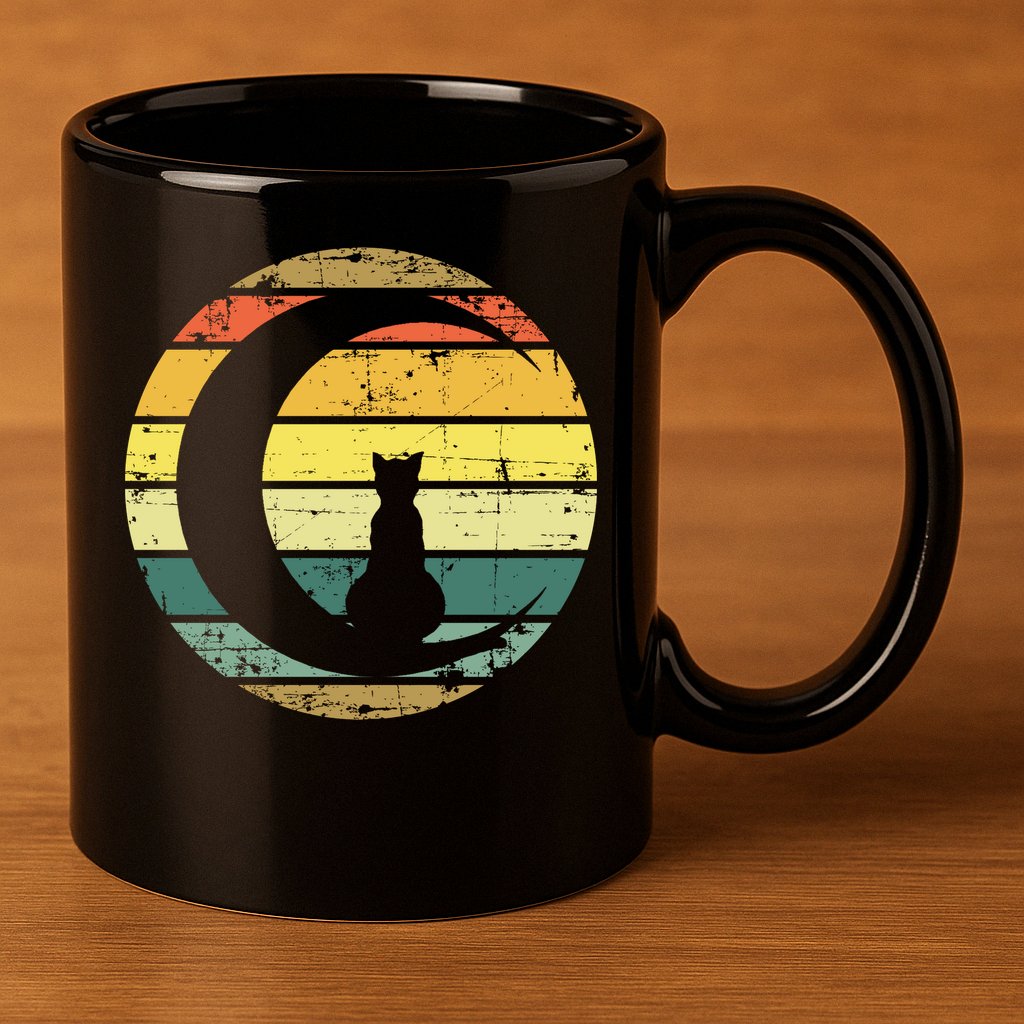 Cat Retro Moon Sunset 11oz C Handle Ceramic Mug