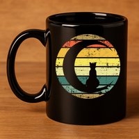 Cat Retro Moon Sunset 11oz C Handle Ceramic Mug