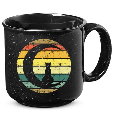 Cat Retro Moon Sunset 15oz Campfire Ceramic Mug