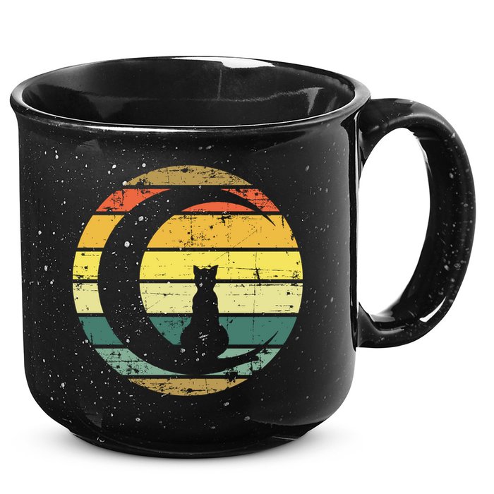 Cat Retro Moon Sunset 15oz Campfire Ceramic Mug