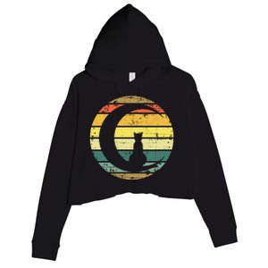 Cat Retro Moon Sunset Crop Fleece Hoodie