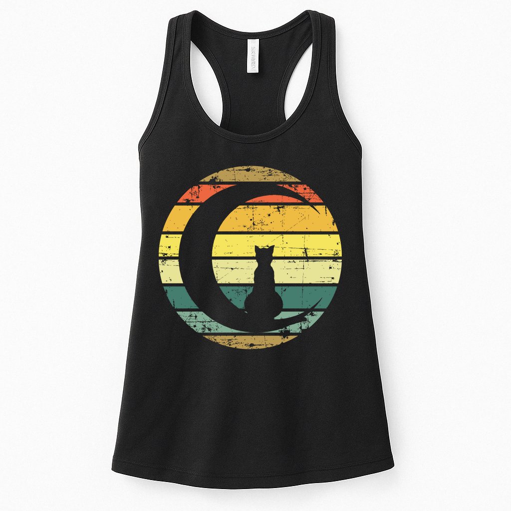 Cat Retro Moon Sunset Womens Tank Top