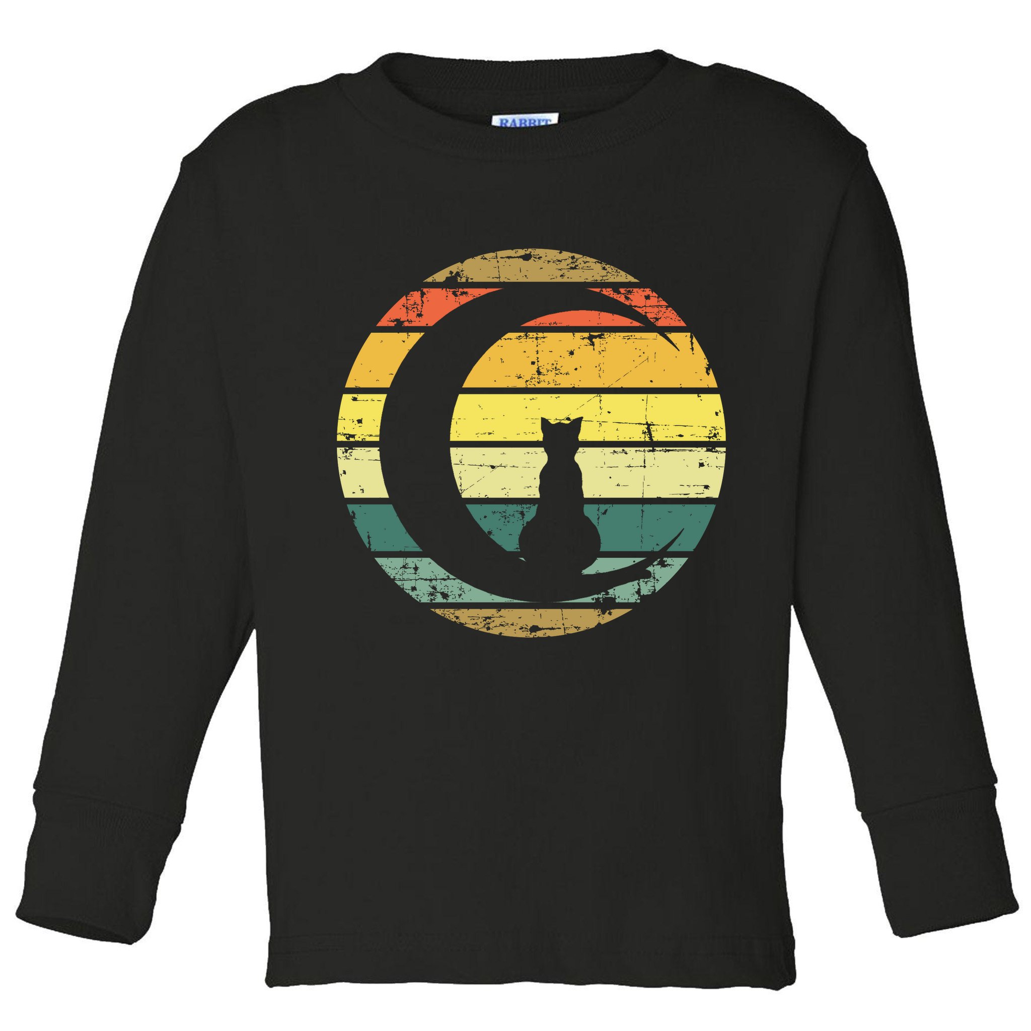 Cat Retro Moon Sunset Toddler Long Sleeve Shirt