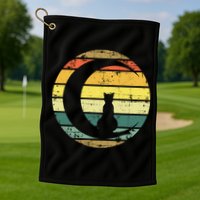 Cat Retro Moon Sunset Golf Towel