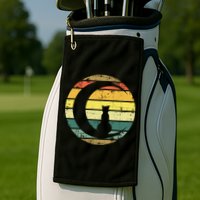 Cat Retro Moon Sunset Golf Towel