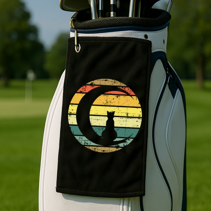 Cat Retro Moon Sunset Golf Towel