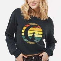 Cat Retro Moon Sunset Cropped Pullover Crew