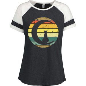 Cat Retro Moon Sunset Enza Ladies Jersey Colorblock Tee