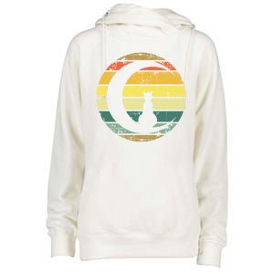 Cat Retro Moon Sunset Womens Funnel Neck Pullover Hood