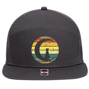 Cat Retro Moon Sunset 7 Panel Mesh Trucker Snapback Hat