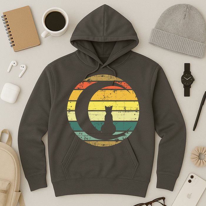 Cat Retro Moon Sunset Hoodie